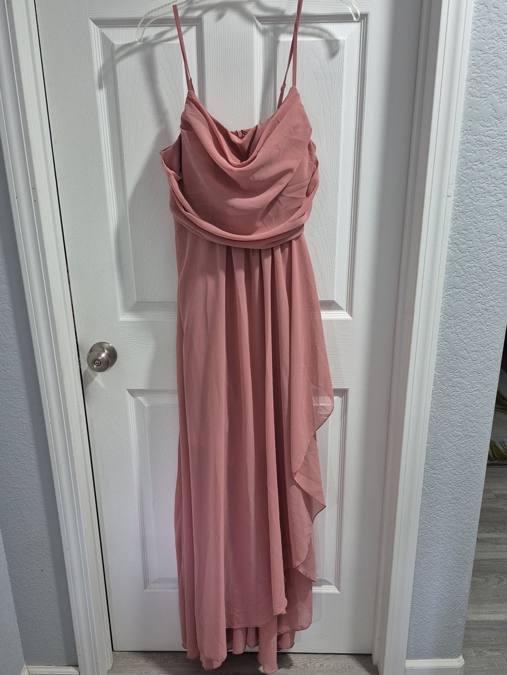 Soft Rose Cowl Neck Spaghetti-Strap Maxi Dress